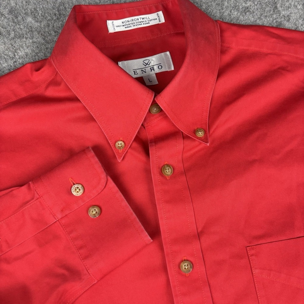 VTG Enro Dress Shirt Mens Large Red Button Down Non Iron Twill Made In Hong Kong